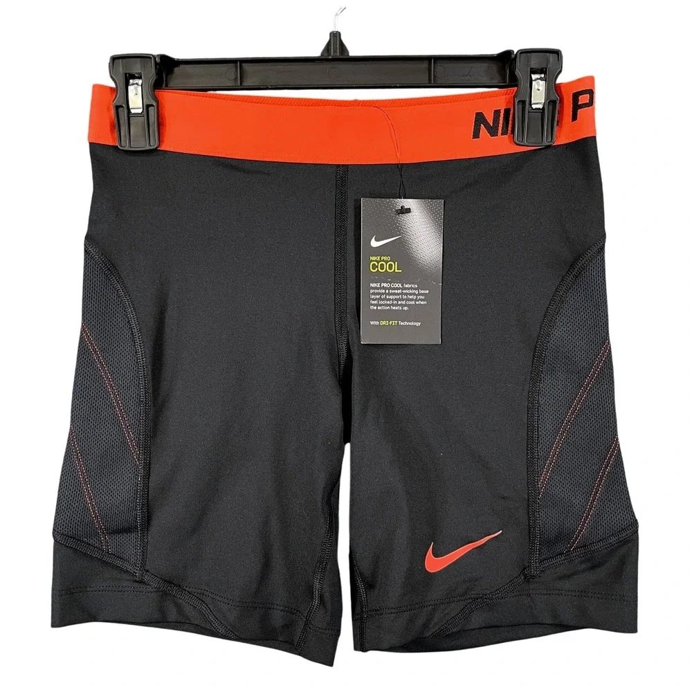 Nike Nike Pro Cool Shorts Girls XL Black Orange Dri-FIT Mesh Athletic Gym Sport